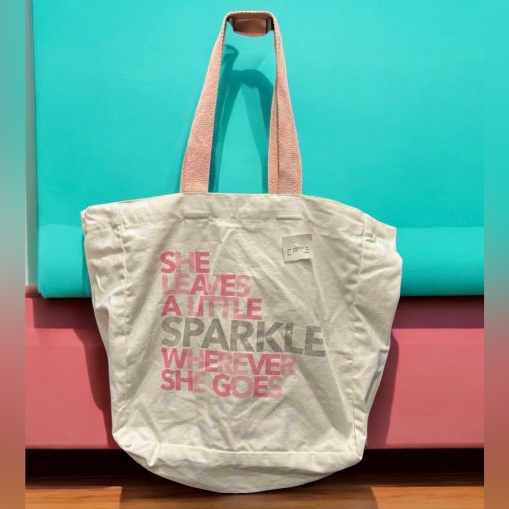 Sparkle Stylish Cream and Pink Tote Bag handcrafted 20x18in